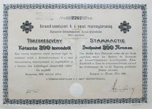 Krmend-Nmetujvri Helyi rdek Vast Rszvnytrsasg rszvny 200 korona 1899