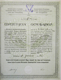 Krmend-Zalalv-riszentpter-Muraszombati (Magyar Dlnyugoti) Helyi rdek Vast Rszvnytrsasg lvezeti jegy 1913
