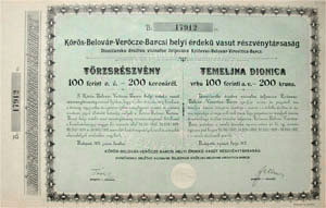 Krs-Belovr-Verce-Barcsi Helyi rdek Vast  Rszvnytrsasg 200 korona 1912