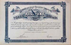 Lonjavlgyi Vast Rszvnytrsasg trzsrszvny 200 forint 1896