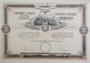 Losoncz-Gcsi Helyi rdek Vast Rszvnytrsasg trzsrszvny 200 korona 1906