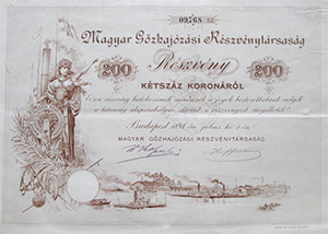 Magyar Gzhajzsi Rszvnytrsasg rszvny 200 korona 1894