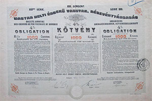 Magyar Helyi rdek vasutak Rszvnytrsasg 4% ktvny 1000 korona 1903