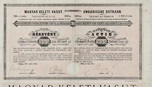 Magyar Keleti Vast Rszvnytrsasg rszvny 200 forint 1871