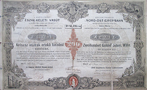 Magyar Kirlyi szak-Keleti Vast  rszvny 200 forint 1869