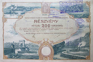 Magyar Kirlyi Folyam- s Tengerhajzsi Rszvnytrsasg rszvny 200 korona 1914