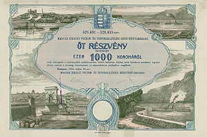 Magyar Kirlyi Folyam- s Tengerhajzsi Rszvnytrsasg rszvny 5x1000 korona 1923