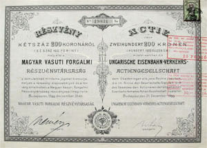 Magyar Vasti Forgalmi Rszvnytrsasg rszvny 200 korona 1899