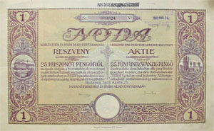 Nova Kzlekedsi s Ipari Rszvnytrsasg rszvny 25 peng 1926
