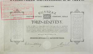 Nyregyhza-Mtszalkai Helyi rdek Vast Rszvnytrsasg trzsrszvny 100 forint 1887