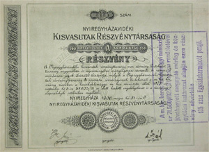 Nyregyhzavidki Kisvasutak Rszvnytrsasg rszvny 200 korona 1906 Nyregyhza