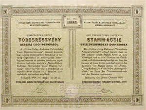 Nyitra-zbg-Radosnai Helyi rdek Vast Rszvnytrsasg trzsrszvny 200 korona 1909
