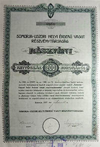 Somorja-Uszori Helyi rdek Vast Rszvnytrsasg rszvny 200 korona 1917