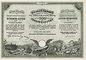 Sopron-Pozsonyi Helyi rdek Vast Rszvnytrsasg trzsrszvny 100 forint 1897