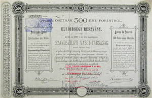Szamosvlgyi Vast Rszvnytrsasg elsbbsgi rszvny 500 forint 1889 Des