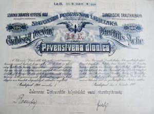 Szlavoniai-Drvavidki Helyi rdek Vast Rszvnytrsasg elsbbsgi rszvny 200 korona 1908