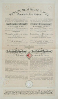 Torontli Helyi rdek Vasutak Rszvnytrsasg rszletktvny 200 korona 1895