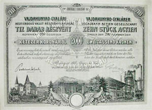 Vajdahunyad-Gyalri Helyi rdek Vast Rszvnytrsasg rszvny 10x200 2000 korona 1907