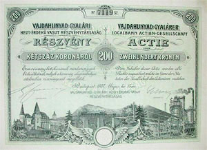 Vajdahunyad-Gyalri Helyi rdek Vast Rszvnytrsasg rszvny 200 korona 1907