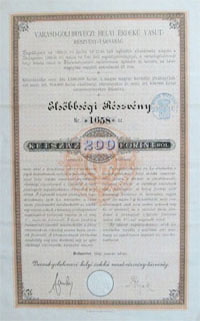 Varasd-Goluboveczi Helyi rdek Vast Rszvnytrsasg 200 forint 1889