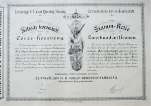 Zsitvavlgyi Helyi rdek Vast Rszvnytrsasg trzsrszvny 200 korona 1893