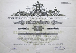 Magyar Gniusz Nemzeti Kulturt Terjeszt Rszvnytrsasg rszvny  200 korona 1921