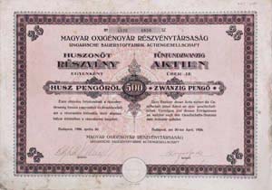 Magyar Oxigngyr Rszvnytrsasg rszvny 25x20 500 peng 1926