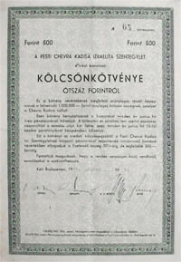 Pesti Chevra Kadisa Izraelita Szentegylet klcsnktvny 500 forint 1947
