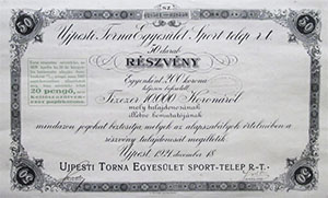 jpesti Torna Egyeslet Sport Telep Rszvnytrsasg rszvny 50x200 10000 korona 1921