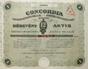 Concordia Gzmalom Rszvnytrsasg rszvny 12 peng 1927