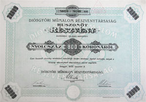 Disgyri Mmalom Rszvnytrsasg rszvny 25x800 korona 1923 Disgyr