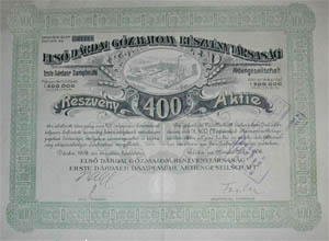 Els Drdai Gzmalom Rszvnytrsasg rszvny 400 korona 1908 Drda