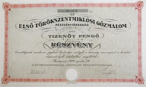 Els Trkszentmiklsi Gzmalom Rszvnytrsasg rszvny 15 peng 1926