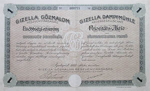 Gizella Gzmalom Rszvnytrsasg elsbbsgi rszvny 25 peng 1928
