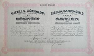 Gizella Gzmalom Rszvnytrsasg rszvny 10x25 250 peng 1926