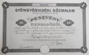 Gyngysvidki Gzmalom Rszvnytrsasg rszvny 10 peng 1926 Gyngys