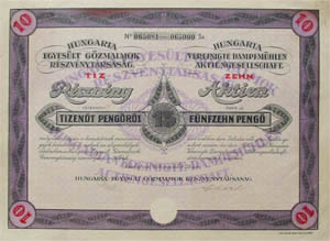 Hungria Egyeslt Gzmalmok Rszvnytrsasg rszvny 150 peng 1926