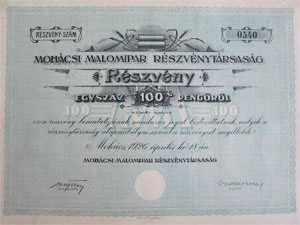 Mohcsi Malomipar Rszvnytrsasg 100 peng 1926