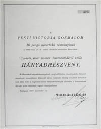 Pesti Victoria Gzmalom Rszvnytrsasg 15/25 hnyadrszvny 1927