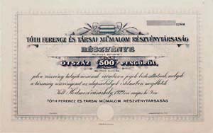 Tth Ferenc s Trsai Gzmalom Rszvnytrsasg rszvny 500 peng  1929 Hdmezvsrhely