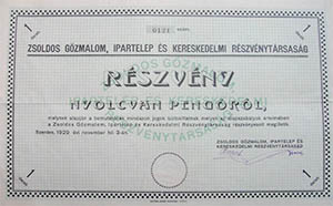 Zsoldos Gzmalom, Ipartelep s Kereskedelmi Rszvnytrsasg 80 peng 1929 Szentes