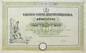 Baranyai Gazdk Rszvnytrsasga rszvny 75 peng 1926 Pcs
