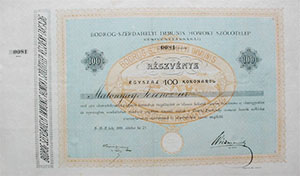 Bodrog-Szerdahelyi Immunis Homoki Szltelep Rszvnytrsasg rszvny 100 korona 1898