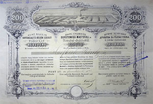 Els Magyar Sertshizlal s Klcsn Ellegez Trsulat  rszvny  200 forint 1871