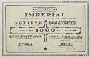 Imperial Paprika Termel s rl Rszvnytrsasg rszvny 1000 lei 1928 Nagyvrad
