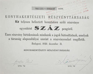 Konyhakertszeti Rszvnytrsasg 10 x 100 peng 1930