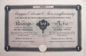 Magyar stermel Rszvnytrsasg rszvny 50 peng 1926