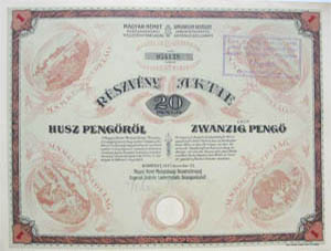 Magyar-Nmet Mezgazdasgi Rszvnytrsasg rszvny 20 peng 1927