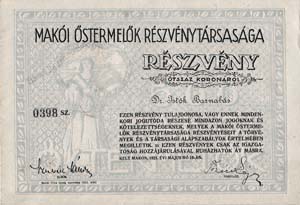 Maki stermelk Rszvnytrsasg rszvny 500 korona 1921