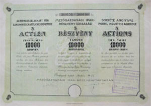 Mezgazdasgi Ipar Rszvnytrsasg 10000 korona 1923